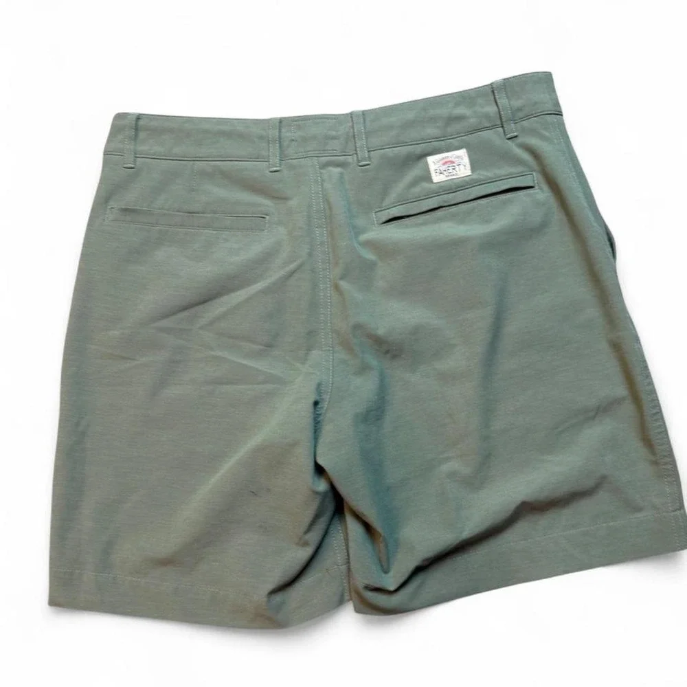 Faherty Allday Shorts Mens 31 Green Stretch 7 Inch Inseam Drawstring Chino READ